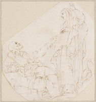 B 027
<br/>
Job op de mestvaalt door zijn vrouw bezocht
<br/>
<em>Franco, Giovanni Battista (1498/1515-1561/1580) - kopie naar</em>